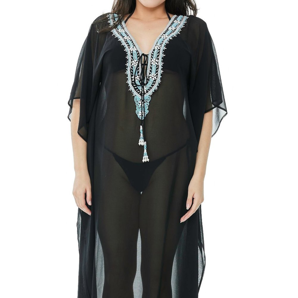 RANEES BEACH SWIM COVER UP resort wear vacation BLACK OR WHITE embellished 1X-3X